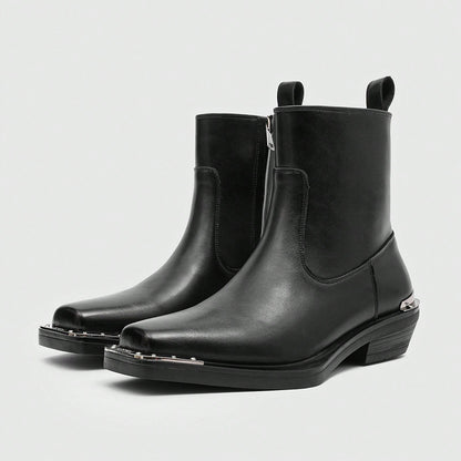 Men's High Heel Iron Toe Boots Zipper British Style Men's Chelsea Casual Commuting Boots