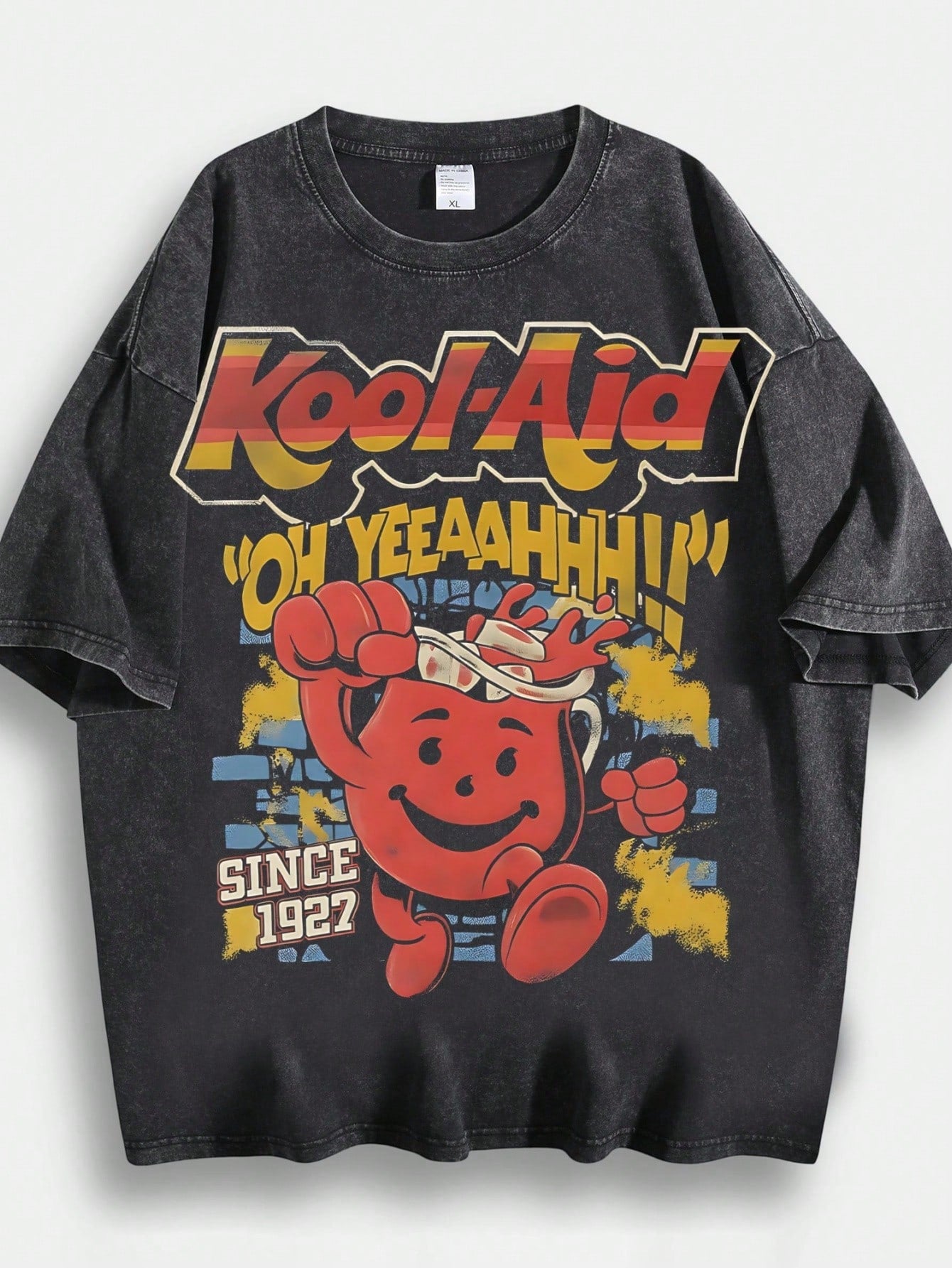 Men's Hip-Hop Style T-Shirt With Ko Ol-Aid Cartoon Print, Unique Design, 230g 100% Cotton, Loose Fit, Short Sleeves, Top. DG004