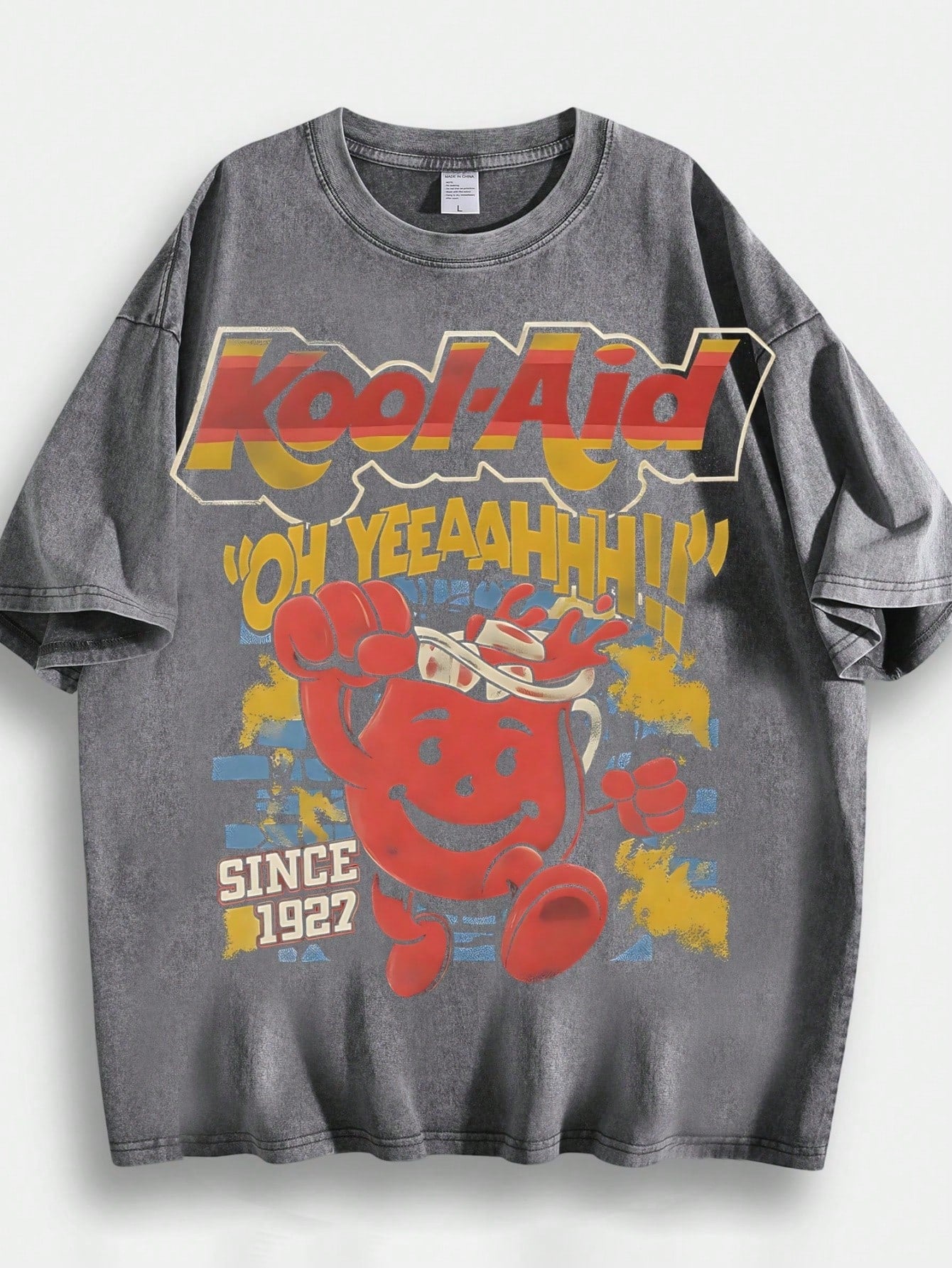 Men's Hip-Hop Style T-Shirt With Ko Ol-Aid Cartoon Print, Unique Design, 230g 100% Cotton, Loose Fit, Short Sleeves, Top. DG004