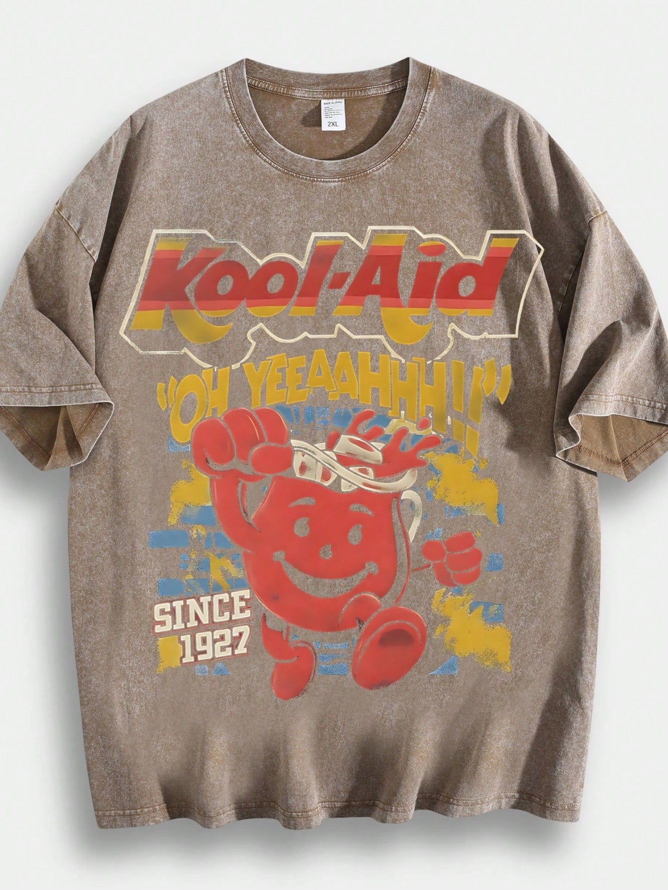 Men's Hip-Hop Style T-Shirt With Ko Ol-Aid Cartoon Print, Unique Design, 230g 100% Cotton, Loose Fit, Short Sleeves, Top. DG004