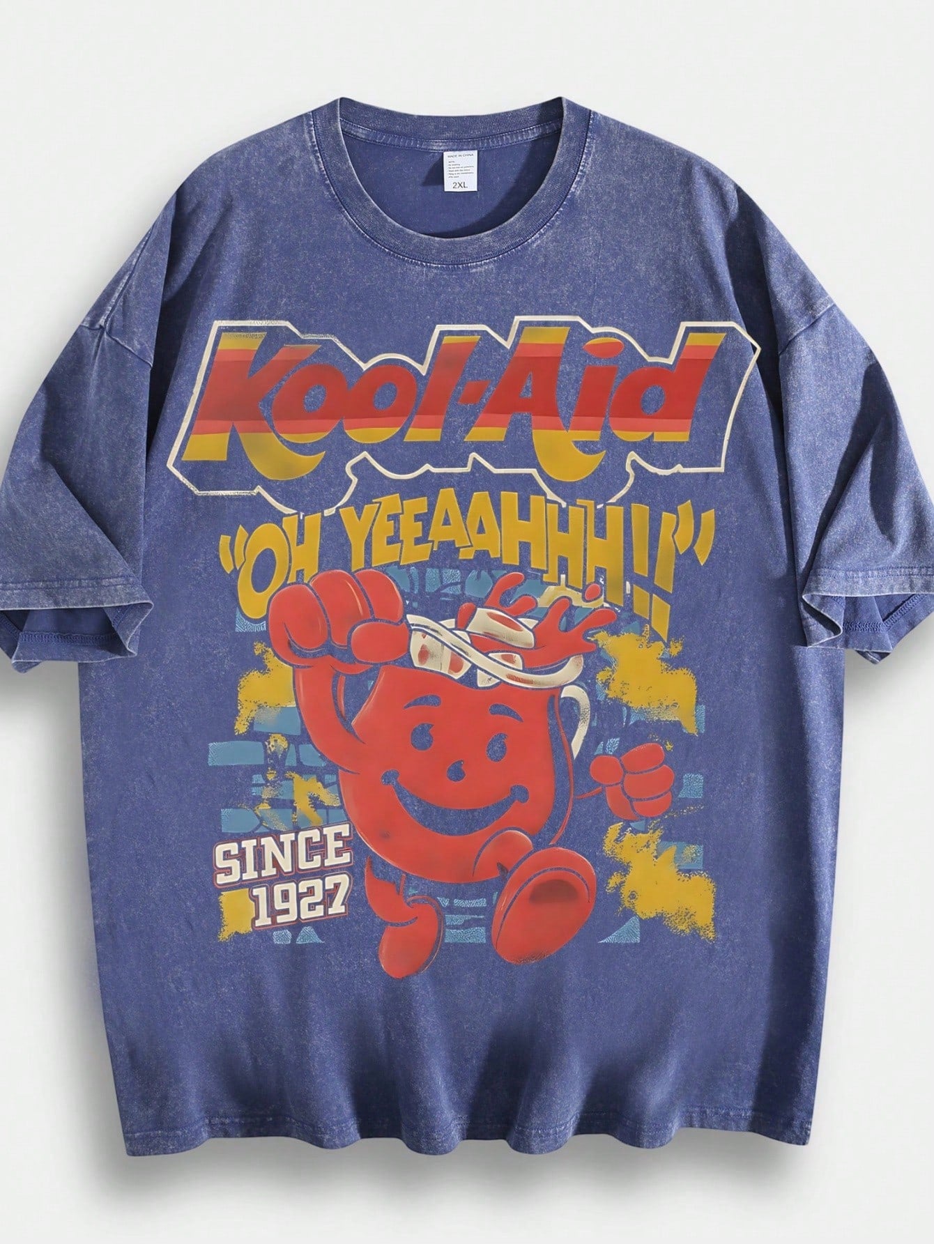 Men's Hip-Hop Style T-Shirt With Ko Ol-Aid Cartoon Print, Unique Design, 230g 100% Cotton, Loose Fit, Short Sleeves, Top. DG004