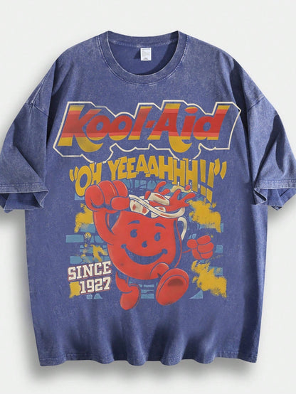 Men's Hip-Hop Style T-Shirt With Ko Ol-Aid Cartoon Print, Unique Design, 230g 100% Cotton, Loose Fit, Short Sleeves, Top. DG004