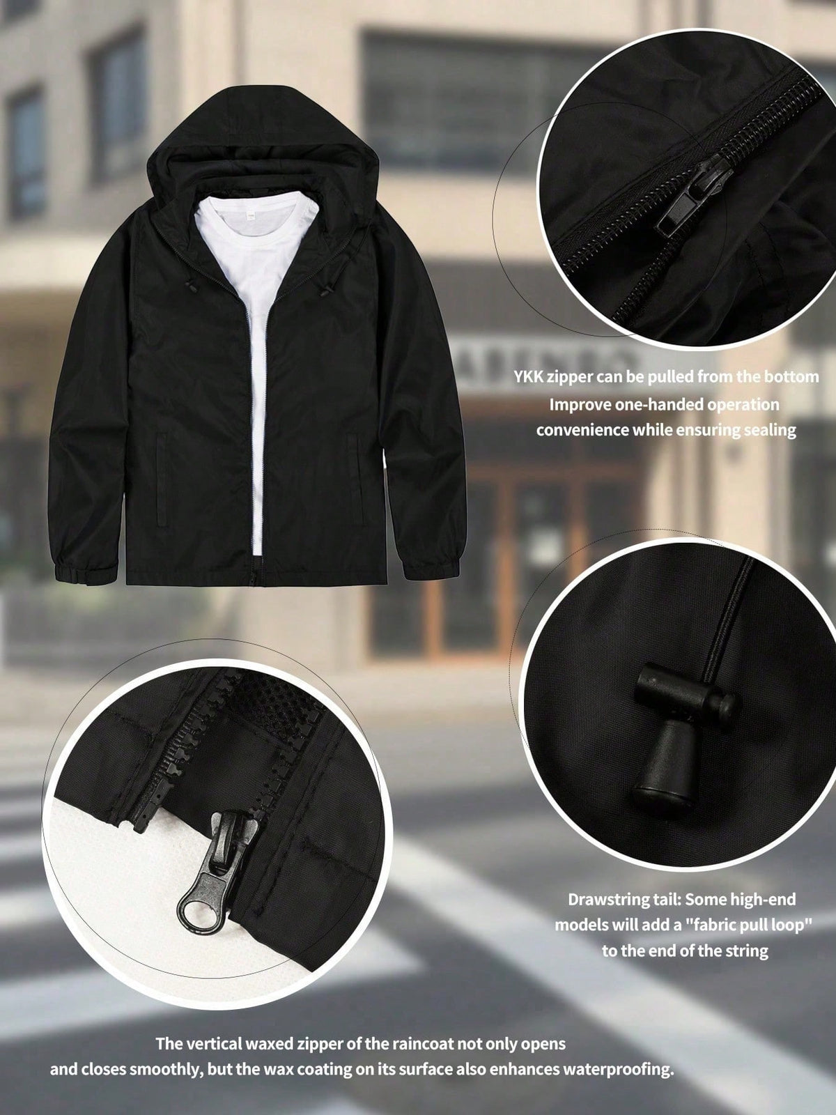 Men's Lightweight Casual Windbreaker Jacket Men, Waterproof Raincoat With Removable Hood Outdoor Gear For Travel Hiking Cycling