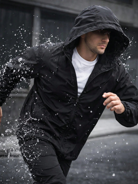 Men's Lightweight Windbreaker Waterproof Raincoat With Removable Hood Outdoor Gear For Travel Hiking Cycling
