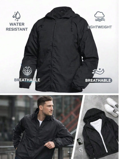 Men's Lightweight Windbreaker Waterproof Raincoat With Removable Hood Outdoor Gear For Travel Hiking Cycling
