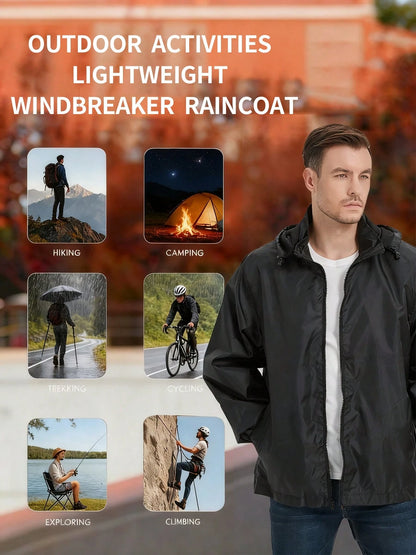 Men's Lightweight Windbreaker Waterproof Raincoat With Removable Hood Outdoor Gear For Travel Hiking Cycling