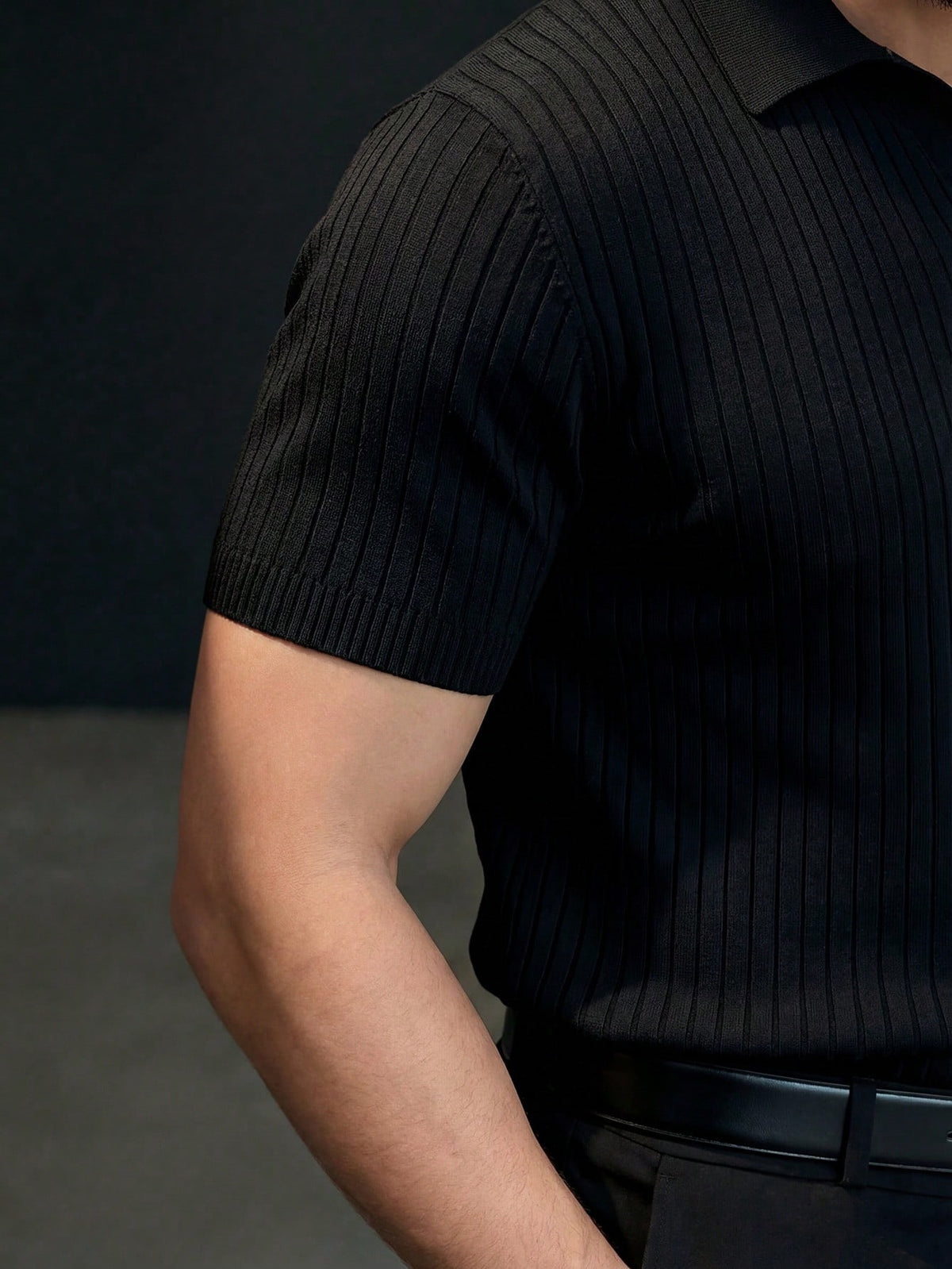 Men's Loose Fit Thin Premium Knit Striped Airplane Collar Short Sleeve, Cool & Comfortable Summer Fashion Casual Essential Item