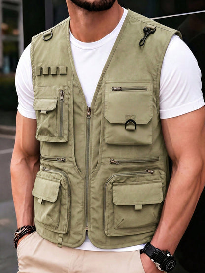 Men's Outdoor Casual Vest With Multiple Pockets, Lightweight Sleeveless Jacket For Spring Autumn, Suitable For Fishing, Photography