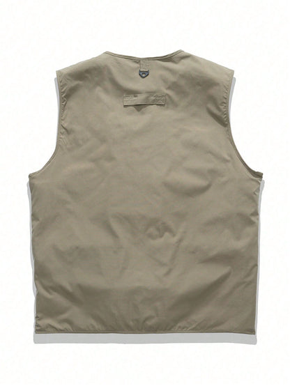 Men's Outdoor Multi-Pocket Utility Vest, Lightweight Breathable Tactical Gilet With Zipper Pockets, Large Storage Sleeveless Jacket For Fishing