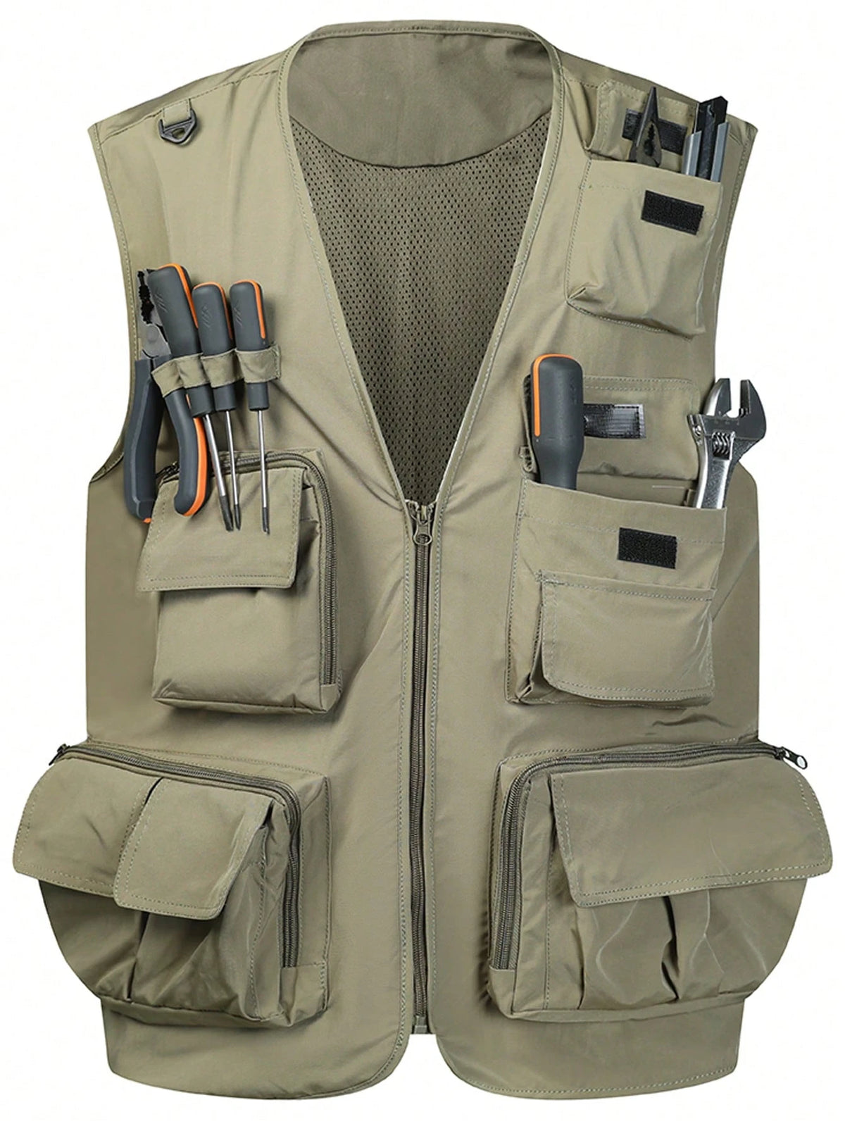 Men's Outdoor Multi-Pocket Utility Vest, Lightweight Breathable Tactical Gilet With Zipper Pockets, Large Storage Sleeveless Jacket For Fishing