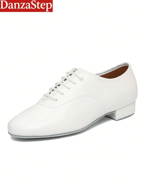 Men's Professional Latin Dance Shoes, White Patent PU Soft Sole For Stage Performance, Ballroom & Modern Dancing, Indoor Training Sneakers