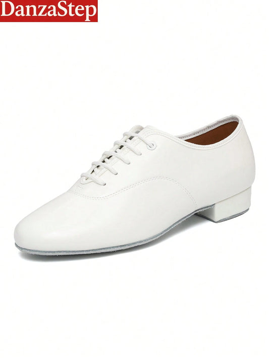 Men's Professional Latin Dance Shoes, White Patent PU Soft Sole For Stage Performance, Ballroom & Modern Dancing, Indoor Training Sneakers
