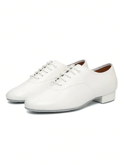 Men's Professional Latin Dance Shoes, White Patent PU Soft Sole For Stage Performance, Ballroom & Modern Dancing, Indoor Training Sneakers