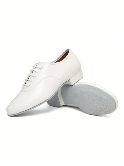 Men's Professional Latin Dance Shoes, White Patent PU Soft Sole For Stage Performance, Ballroom & Modern Dancing, Indoor Training Sneakers