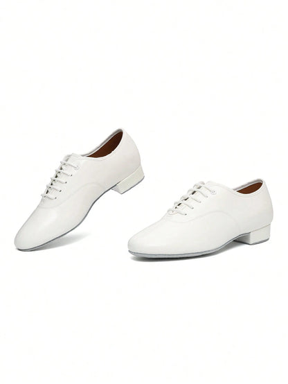 Men's Professional Latin Dance Shoes, White Patent PU Soft Sole For Stage Performance, Ballroom & Modern Dancing, Indoor Training Sneakers