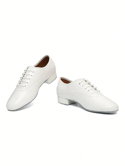 Men's Professional Latin Dance Shoes, White Patent PU Soft Sole For Stage Performance, Ballroom & Modern Dancing, Indoor Training Sneakers