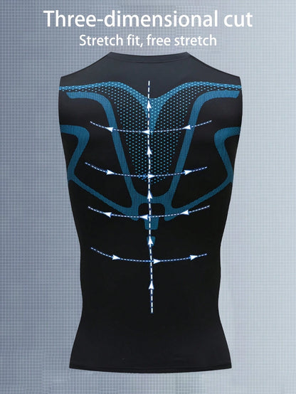 Men's Sports Compression Tank Top, Basketball Workout Tight Vest, Moisture Wicking Stretch Wide Strap Breathable Undershirt