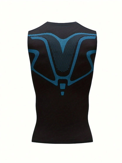 Men's Sports Compression Tank Top, Basketball Workout Tight Vest, Moisture Wicking Stretch Wide Strap Breathable Undershirt