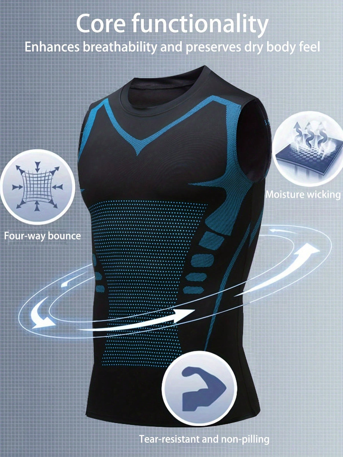 Men's Sports Compression Tank Top, Basketball Workout Tight Vest, Moisture Wicking Stretch Wide Strap Breathable Undershirt