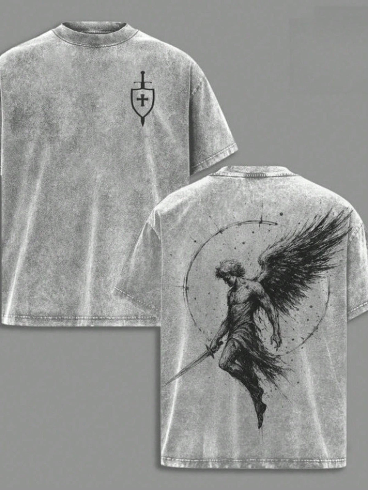 Men's Washed Cotton T-Shirt Archangel St. Michael * Flaming Sword * Shield * Scales Of Justice- Archangel Michael T-Shirt, Washed Church-Style Outfit