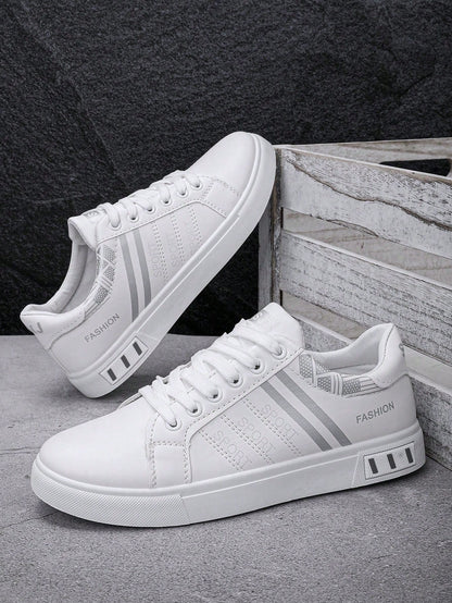 Men's White Sneakers Suitable For Sports & Outdoor, Lightweight Non-Slip Flat Shoes, Lace-Up White Shoes, Suitable For All Seasons, Students, Spring And Autumn, Low-Top Men's Shoes (Please Order One S