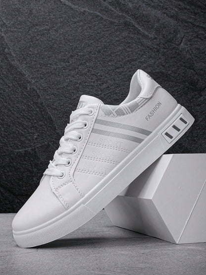 Men's White Sneakers Suitable For Sports & Outdoor, Lightweight Non-Slip Flat Shoes, Lace-Up White Shoes, Suitable For All Seasons, Students, Spring And Autumn, Low-Top Men's Shoes (Please Order One S