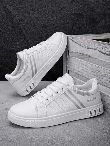 Men's White Sneakers Suitable For Sports & Outdoor, Lightweight Non-Slip Flat Shoes, Lace-Up White Shoes, Suitable For All Seasons, Students, Spring And Autumn, Low-Top Men's Shoes (Please Order One S