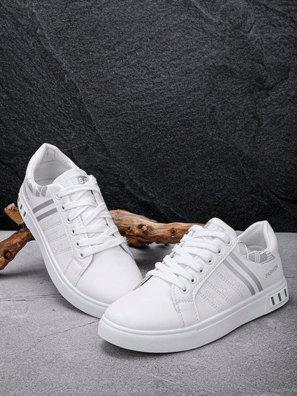 Men's White Sneakers Suitable For Sports & Outdoor, Lightweight Non-Slip Flat Shoes, Lace-Up White Shoes, Suitable For All Seasons, Students, Spring And Autumn, Low-Top Men's Shoes (Please Order One S