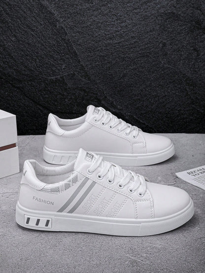 Men's White Sneakers Suitable For Sports & Outdoor, Lightweight Non-Slip Flat Shoes, Lace-Up White Shoes, Suitable For All Seasons, Students, Spring And Autumn, Low-Top Men's Shoes (Please Order One S