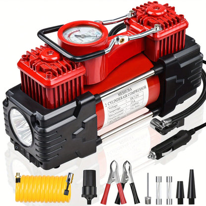 Meshuba Tire Inflator Heavy Duty Double Cylinders, Portable Metal DC 12V Air Compressor- Car Accessories, 150PSI Tire Pump With Adapter For Car, Truck, SUV Tires, Dinghy, Air Bed Etc