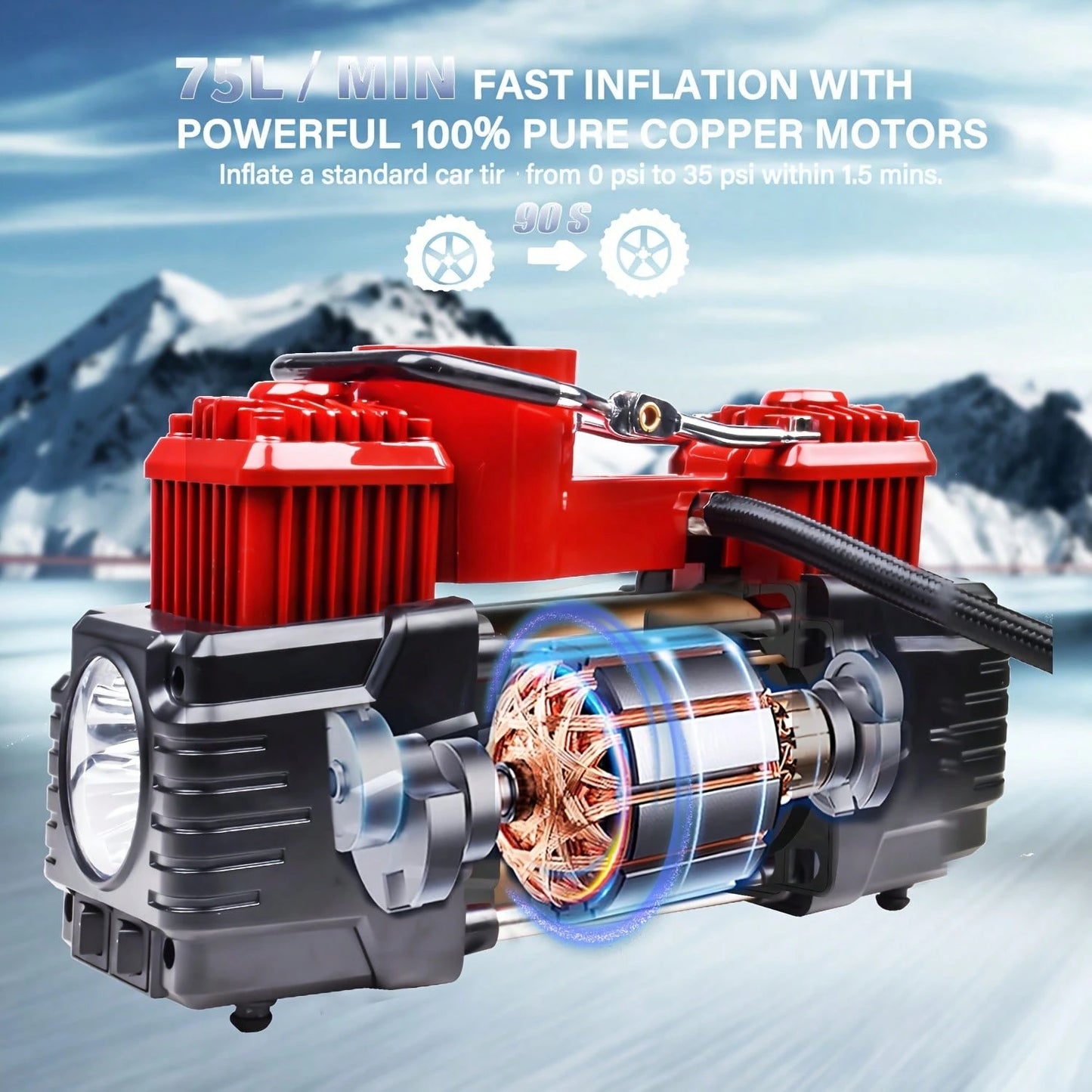 Meshuba Tire Inflator Heavy Duty Double Cylinders, Portable Metal DC 12V Air Compressor- Car Accessories, 150PSI Tire Pump With Adapter For Car, Truck, SUV Tires, Dinghy, Air Bed Etc
