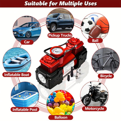 Meshuba Tire Inflator Heavy Duty Double Cylinders, Portable Metal DC 12V Air Compressor- Car Accessories, 150PSI Tire Pump With Adapter For Car, Truck, SUV Tires, Dinghy, Air Bed Etc