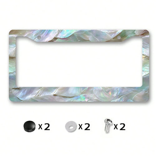Metal License Plate Frame Cover With Rainbow Color Mother Of Pearl Shell Pattern For Beach Party And Summer Celebration