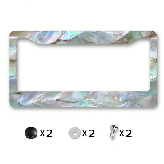Metal License Plate Frame Cover With Rainbow Color Mother Of Pearl Shell Pattern For Beach Party And Summer Celebration
