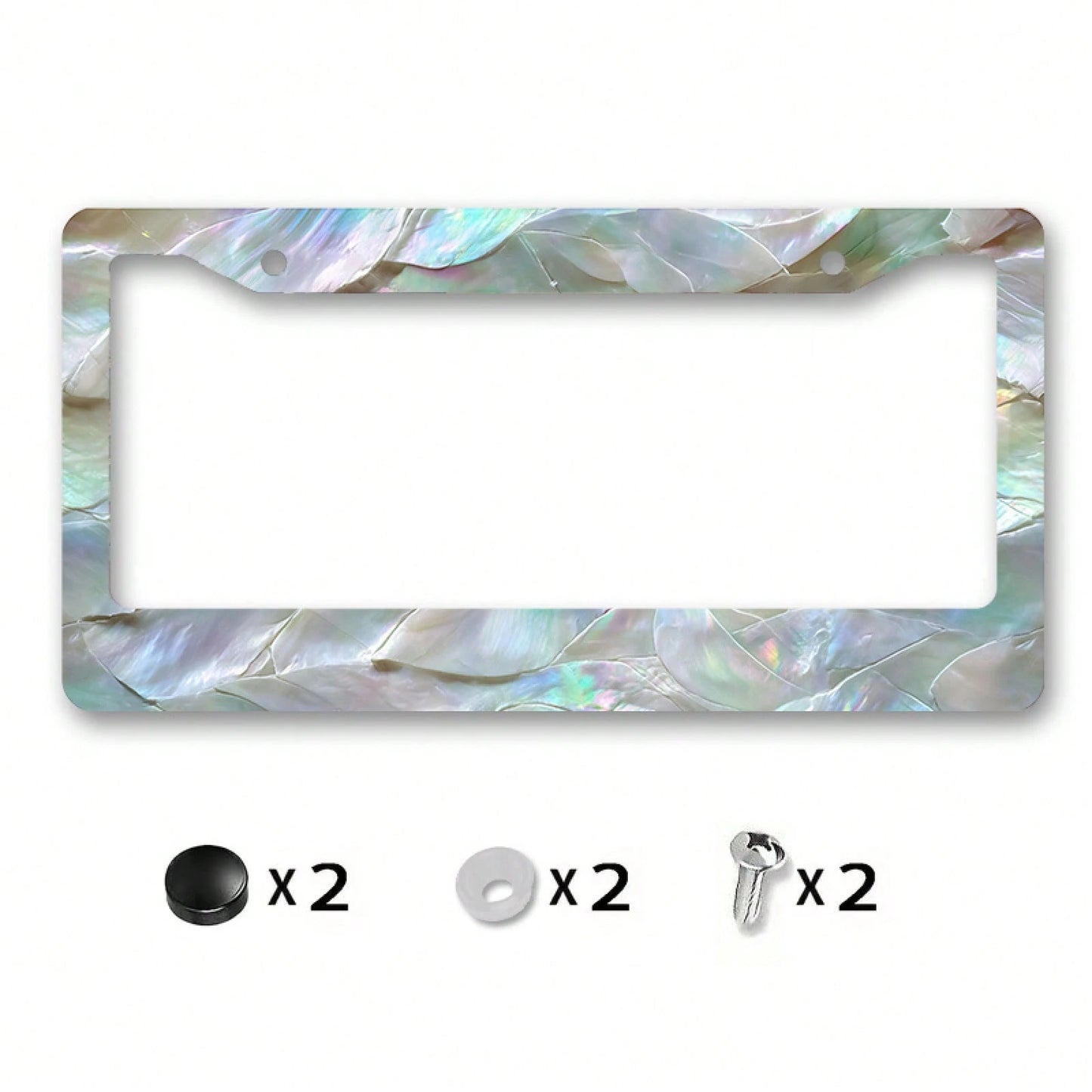 Metal License Plate Frame Cover With Rainbow Color Mother Of Pearl Shell Pattern For Beach Party And Summer Celebration