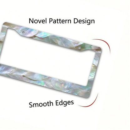 Metal License Plate Frame Cover With Rainbow Color Mother Of Pearl Shell Pattern For Beach Party And Summer Celebration