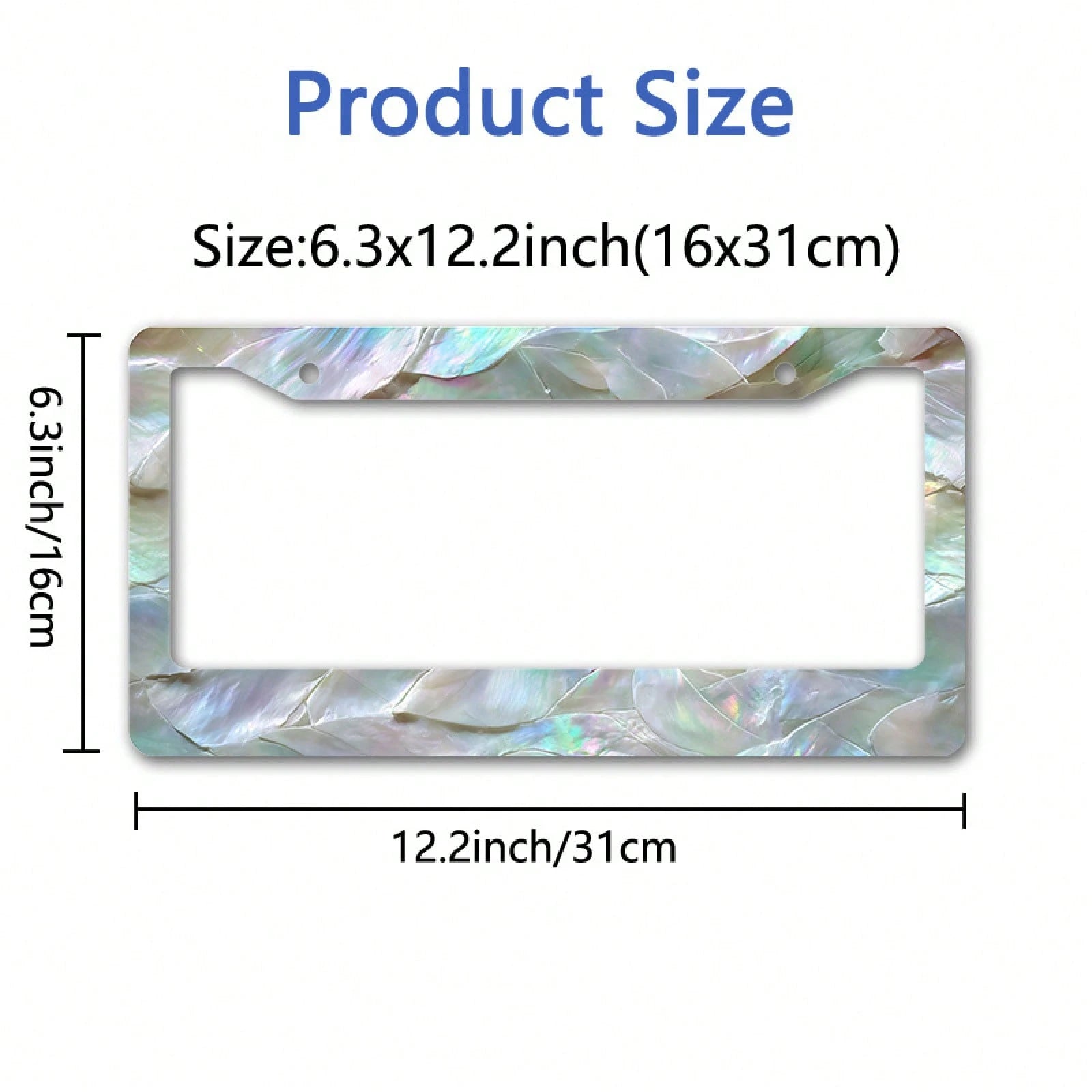 Metal License Plate Frame Cover With Rainbow Color Mother Of Pearl Shell Pattern For Beach Party And Summer Celebration
