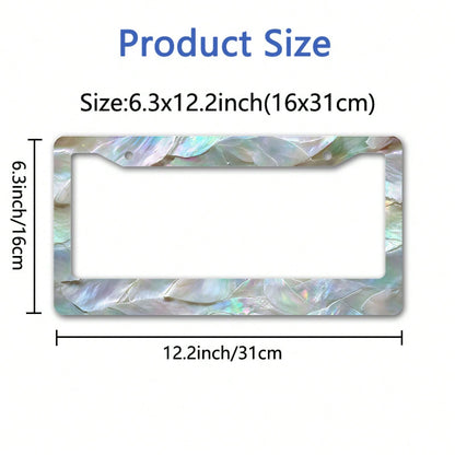 Metal License Plate Frame Cover With Rainbow Color Mother Of Pearl Shell Pattern For Beach Party And Summer Celebration