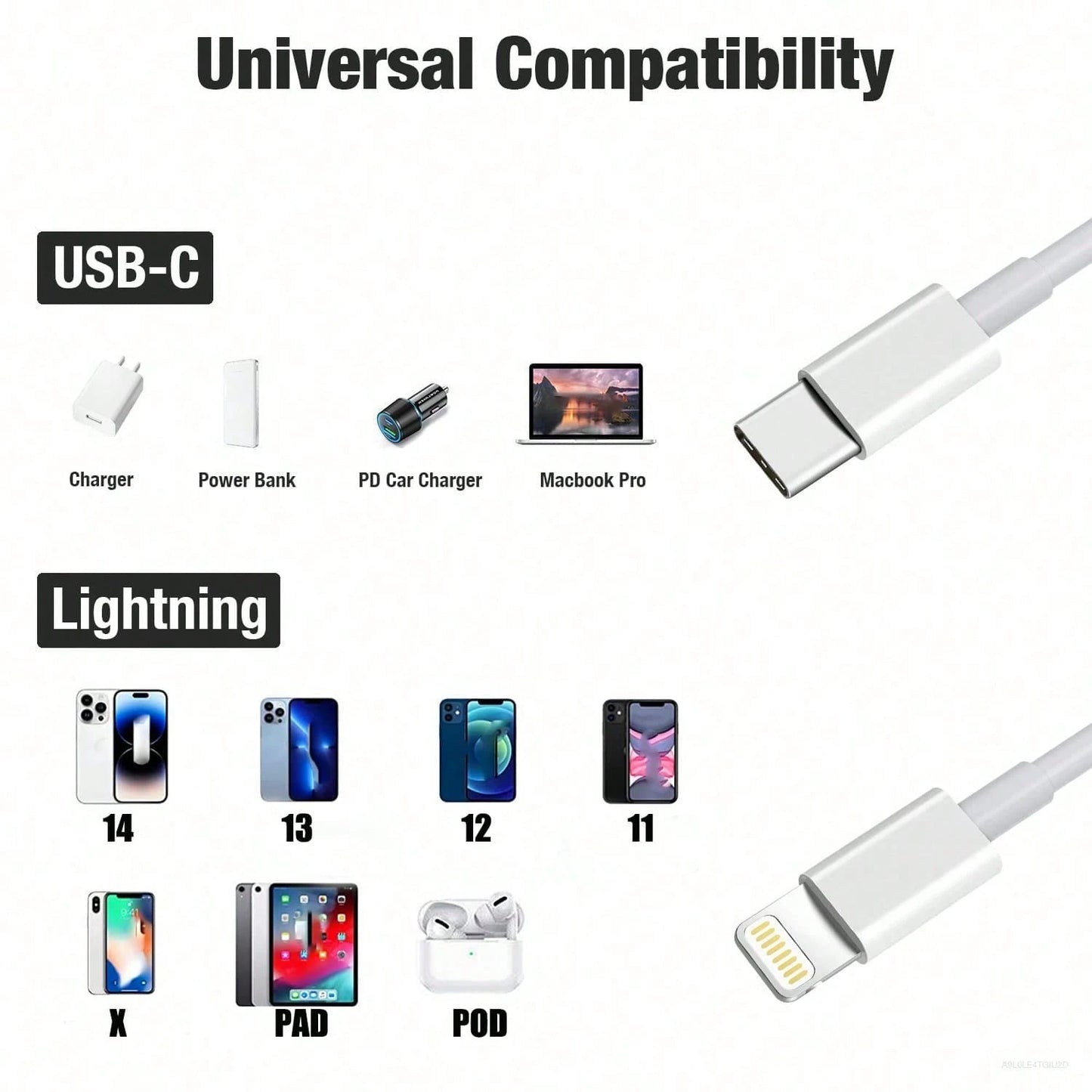 MFIGlGK 20pcs Lightning Cable [MFi Certified] For IPhone Fast Charger Cable Power Delivery Type C Charging Cord Compatible With For IPhone 14 13 13 Pro Max 12 12 Pro Max 11 XS XR X 8 IPad, White Comp