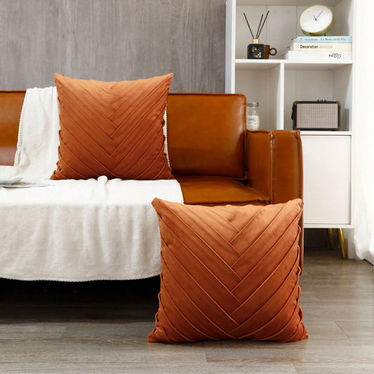 Miater 1pc/2pcs Velvet Pleated Geometric Throw Pillow, Velvet Patchwork Luxury Modern Style Living Room Sofa Decorative Cushion