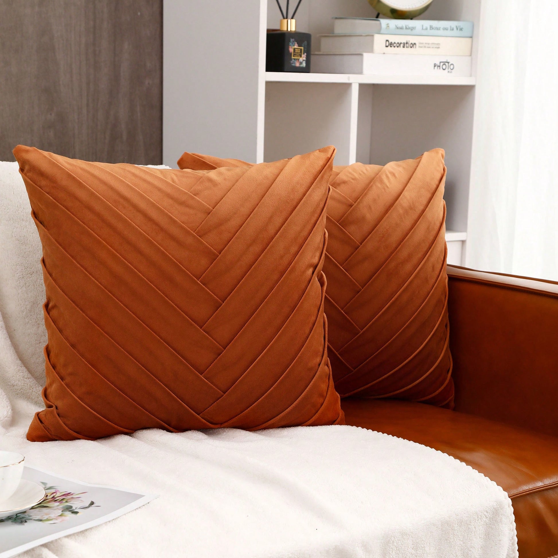 Miater 1pc/2pcs Velvet Pleated Geometric Throw Pillow, Velvet Patchwork Luxury Modern Style Living Room Sofa Decorative Cushion