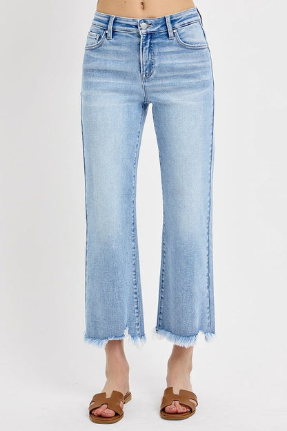 Mid Rise Crop Straight Stretchy Light Jeans