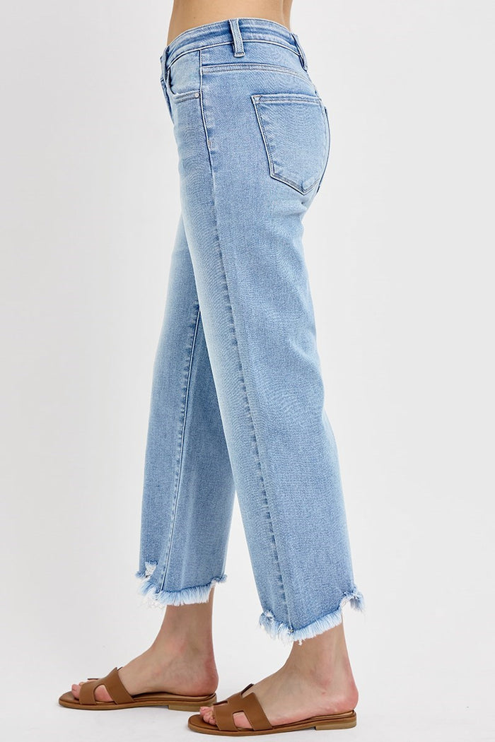 Mid Rise Crop Straight Stretchy Light Jeans