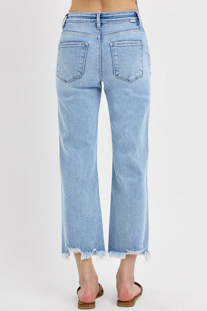 Mid Rise Crop Straight Stretchy Light Jeans