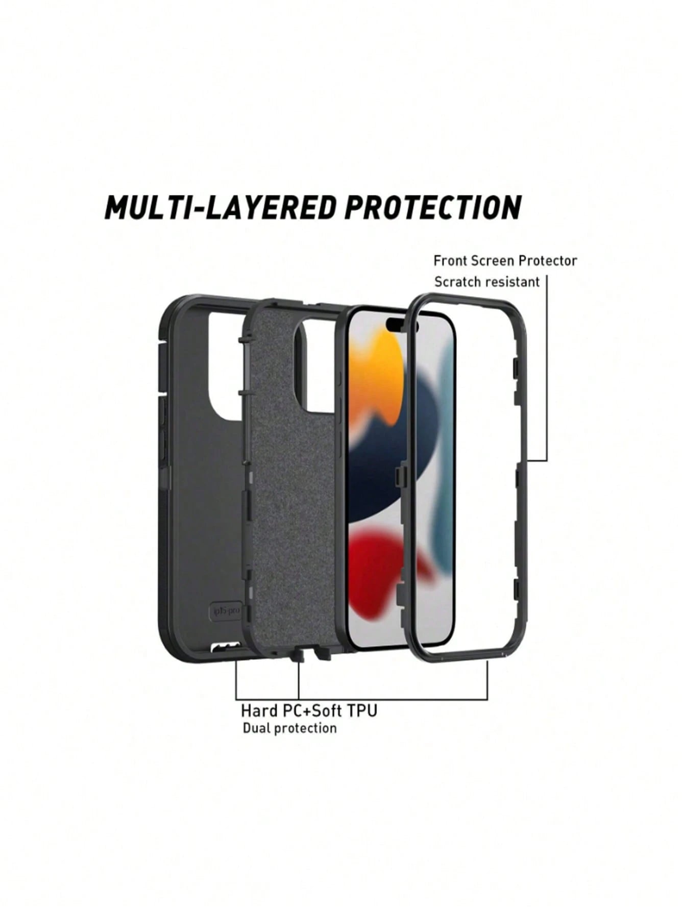 Military Grade Shockproof Basic Phone Case Military Grade Anti-Drop Heavy Duty Rugged Anti Drop Shock-Absorbing And Abrasion Resistant Full Body Protective Phone Case Sturdy Three In One Protective Ca
