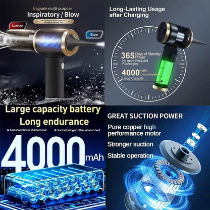 Mini 4 In 1 Upgrade Car Vacuum Cleaner Air Blower Wireless Handheld Rechargeable