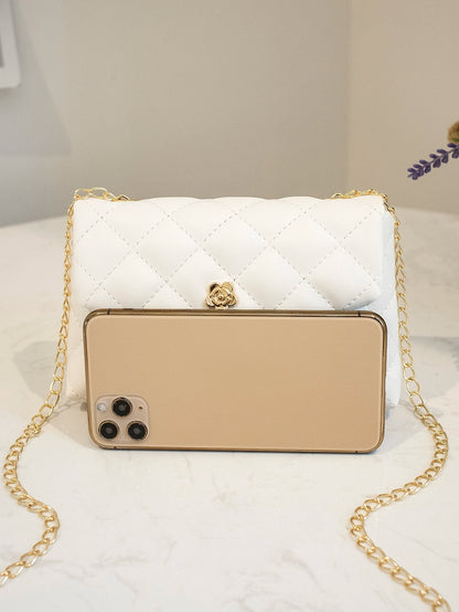 Mini Fashionable Flap Chain Crossbody Bag, Quilted Women's Shoulder Messenger Bag For Phone, Suitable For Gifts, Vacation, Shopping, Valentines Gifts, Cream Bag
