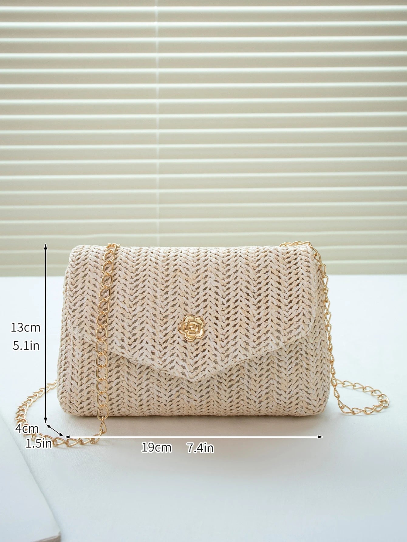 Mini Fashionable Straw Material Flap Chain Crossbody Bag, Women's Shoulder Sling Purse For Phone