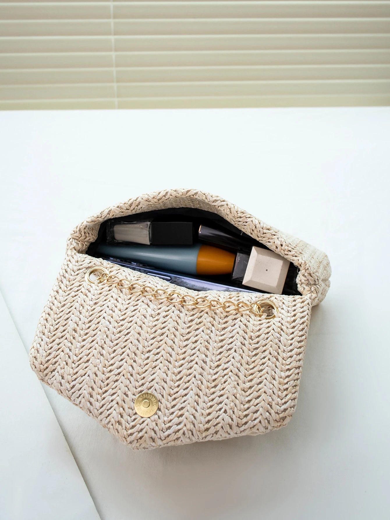 Mini Fashionable Straw Material Flap Chain Crossbody Bag, Women's Shoulder Sling Purse For Phone