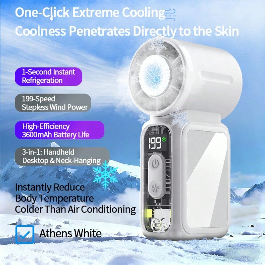 Mini Pocket Handheld Turbo Fan With Cooling Function, 1-199 Speed Adjustable, 3600mAh Rechargeable Battery, 17000 RPM Personal Fan For Travel, Outdoor, Home & Office